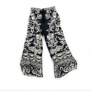 Yahada - Wide Leg Palazzo Pants - Women - Small - Black/White Boho Print